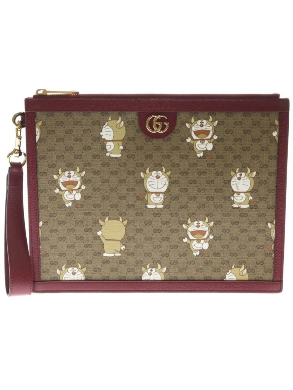 Gucci Doraemon Mini GG Supreme Canvas Clutch Brown